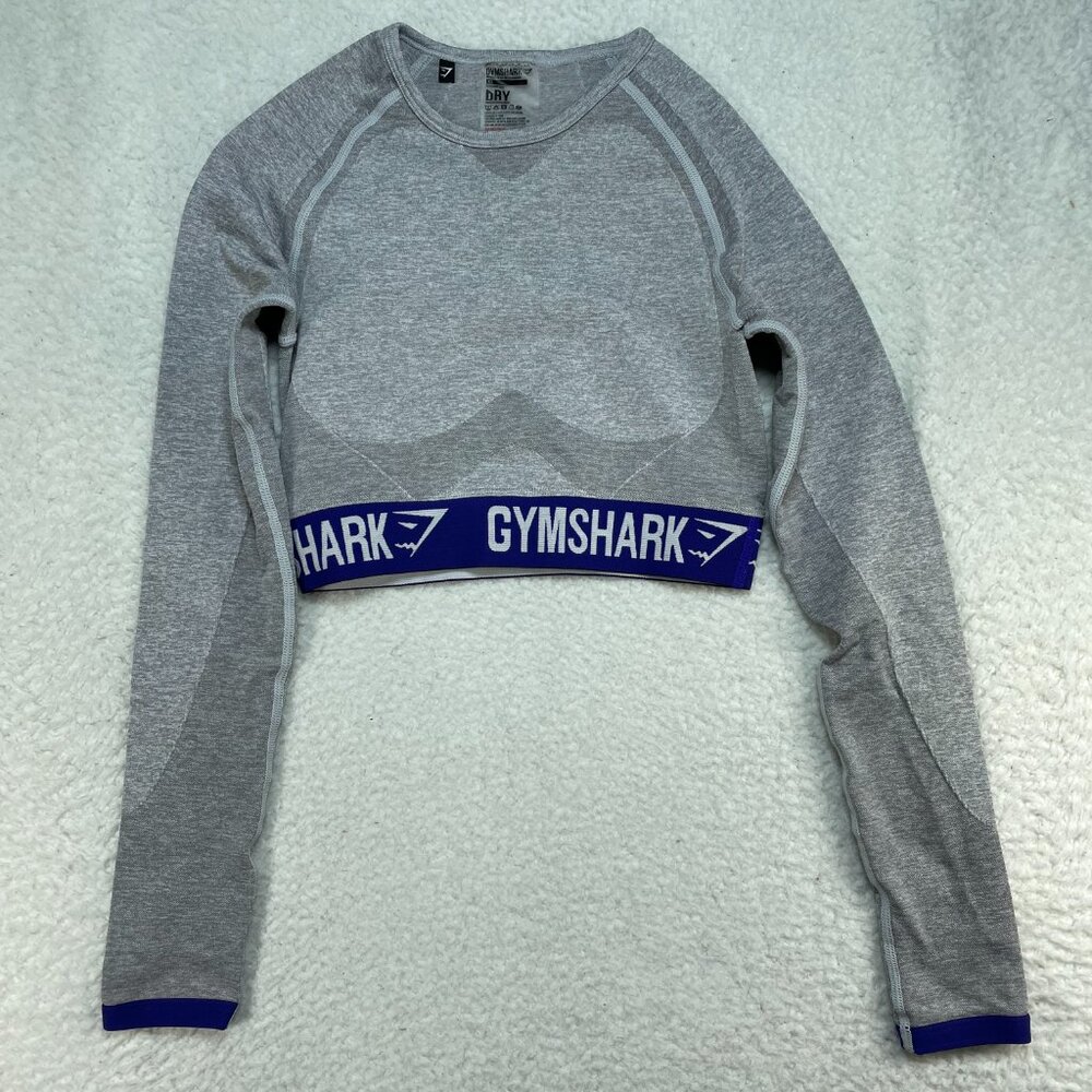 Gymshark Dry Athletic Top Womens XS Purple Gray Workout Gym Crop Compression